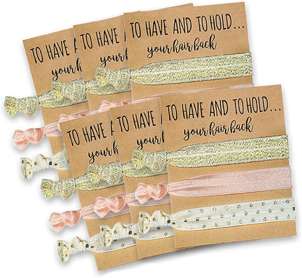 Pop Fizz Designs Bridesmaid Gifts Hair Tie Cards | Pink & Gold | Bachelorette Party Favors | Wedd... | Amazon (US)