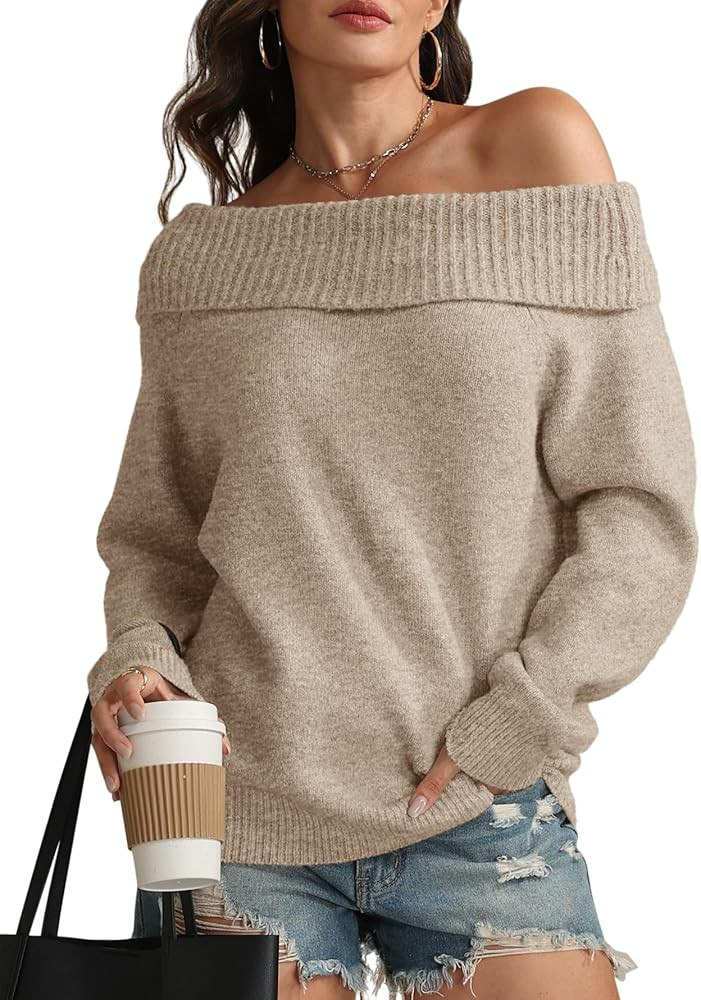 ATHMILE Womens Off The Shoulder Sweaters Oversized Batwing Sleeve Loose Pullover Fall Outfits Win... | Amazon (US)