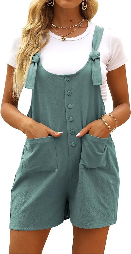 Hooever Women's Cute Overall Shorts Casual Summer Rompers Cotton Linen Shortalls | Amazon (US)