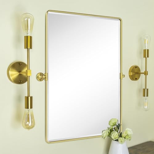 TEHOME Pivot Mirror Brushed Gold Tilt Bathroom Vanity Mirror Large Metal Framed Rectangle Tilting Beveled Vanity Mirrors for Wall, Vertical Hanging, Overall 34.14 x 40 inches (Mirrror 30 x 40 inches) | Amazon (US)