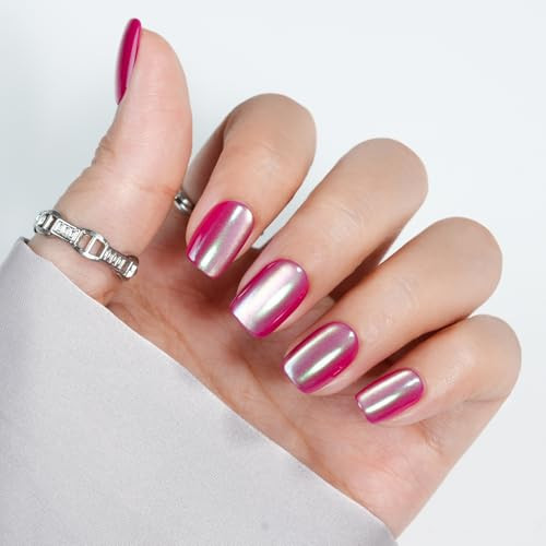 Jofay Fashion Press On Nails - Christmas Short Square Chrome Red for Gifts, Stick On Nails with Glue, Glossy Reusable Tips in 16 Sizes - 32 Soft Gel Fake Nails Kit | Amazon (US)
