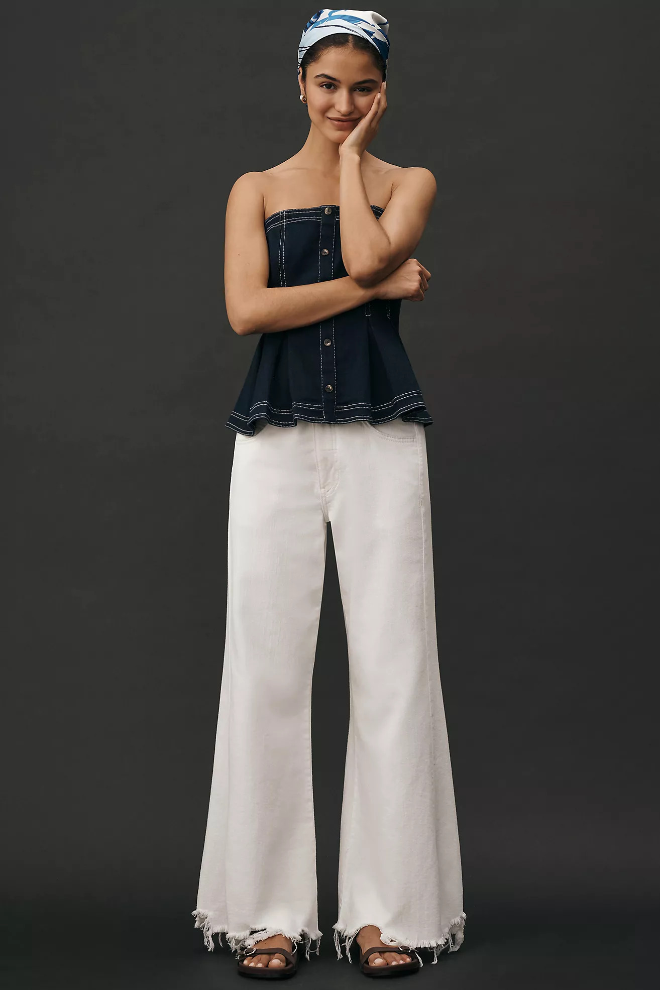 The Adi Mid-Rise Frayed Relaxed Flare Jeans by Pilcro | Anthropologie (US)