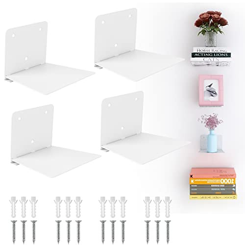 Fentec Invisible Floating Bookshelf, Wall Mounted Floating Bookshelves Heavy-Duty Book Organizers Hidden Book Shelf Metal Shelves Holder for Books Storage Bedroom Living Room Home Office, 4-Pack White | Amazon (US)