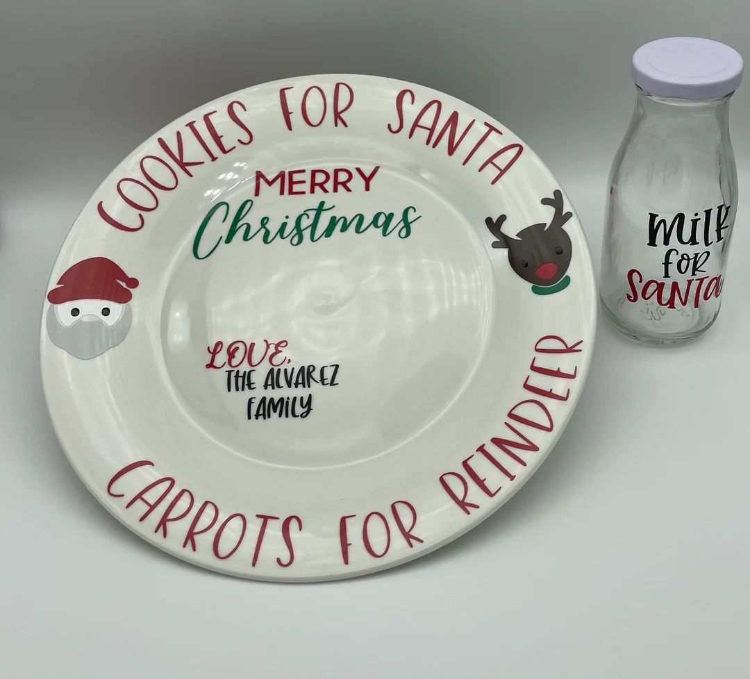 Santa Plate Set, Personalized Cookies for Santa Carrots For The Reindeer Set Plate Santa Milk Bot... | Etsy (US)