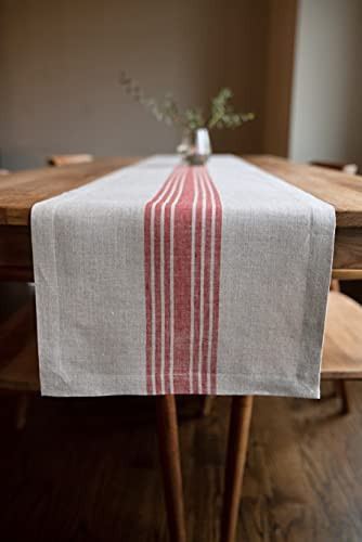 Linen Stripe Table Runner 14 x 72 Inch – Red and Natural, 100% Pure Linen Fall Table Runner by ... | Amazon (US)