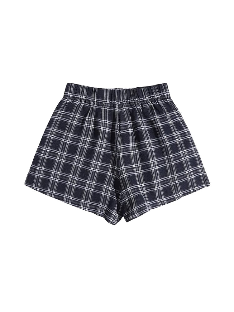 OYOANGLE Women's Plus Size Plaid Pajama Shorts Elastic Waisted Sleep Lounge Shorts | Amazon (US)