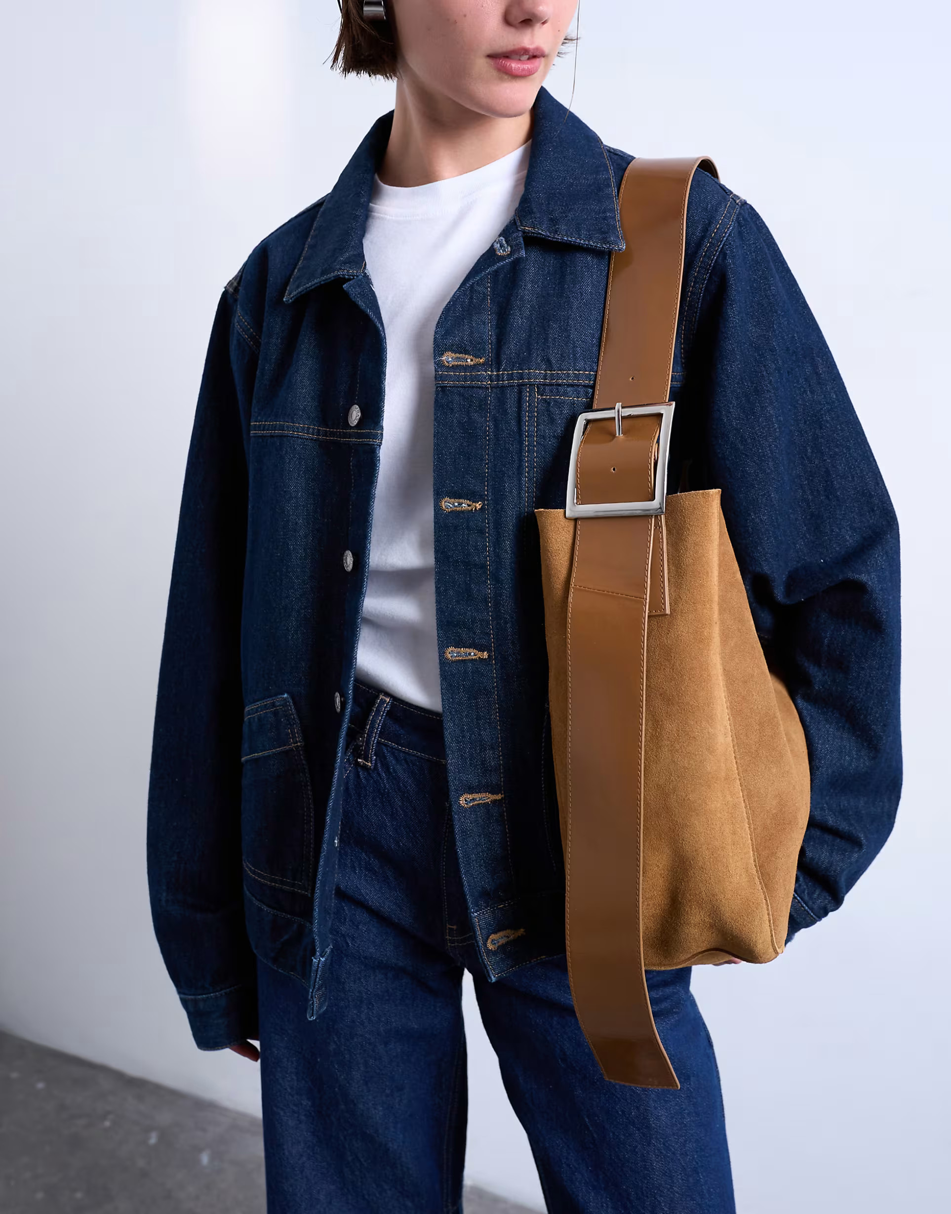 Topshop Sade premium real suede/leather bucket shoulder bag in tan | ASOS (Global)