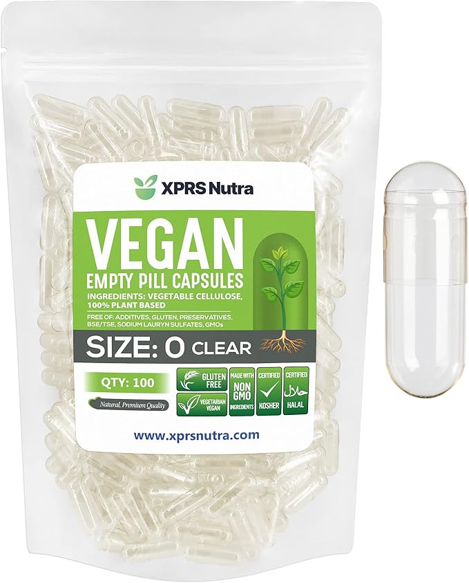 XPRS Nutra Size 0 Empty Capsules - 100 Clear Count Empty Vegan Capsules - Vegetarian Empty Pill C... | Amazon (US)