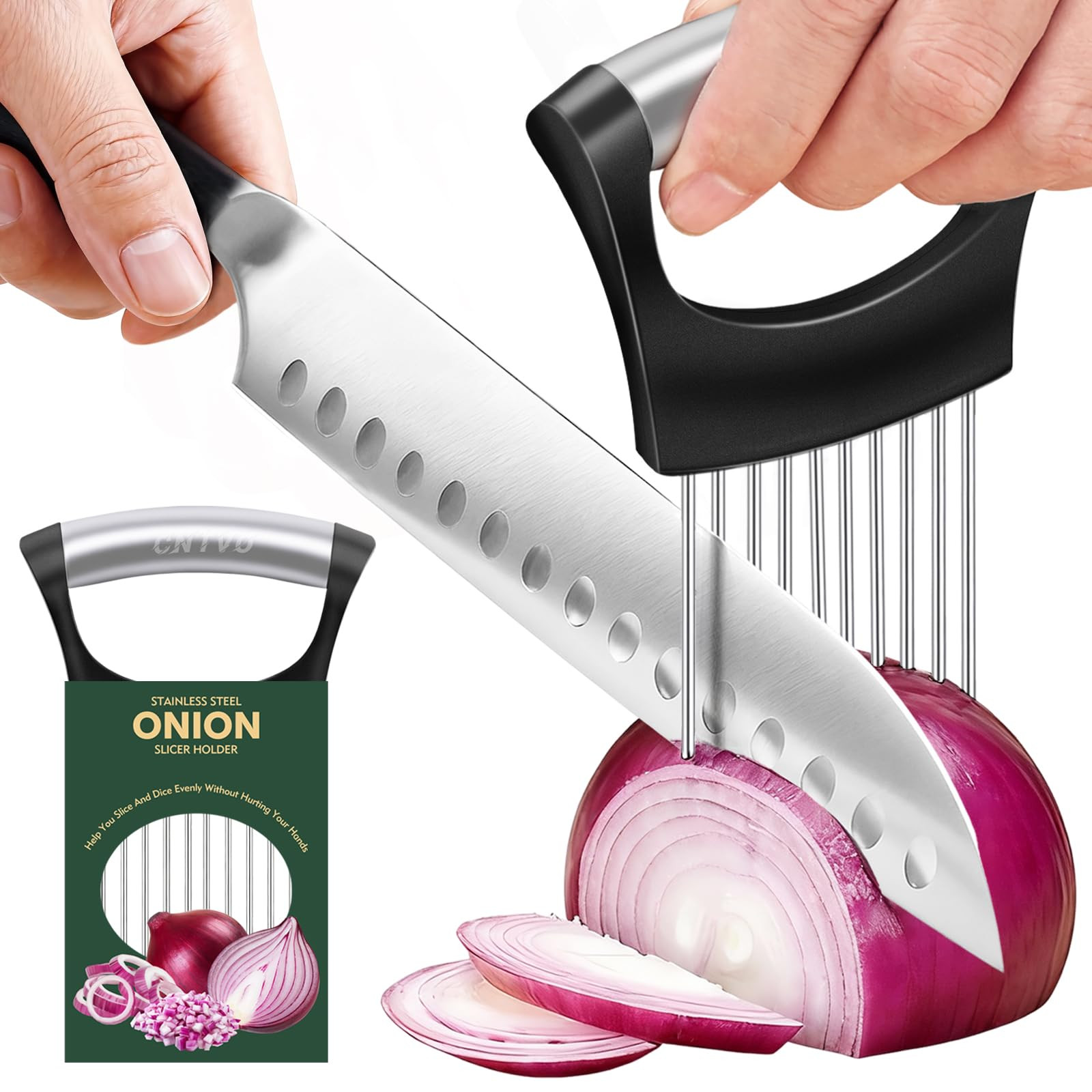 CNTVO Onion Holder for Slicing, Stainless Steel Onion Slicer, Onions Slicer Holder with Protectiv... | Amazon (US)