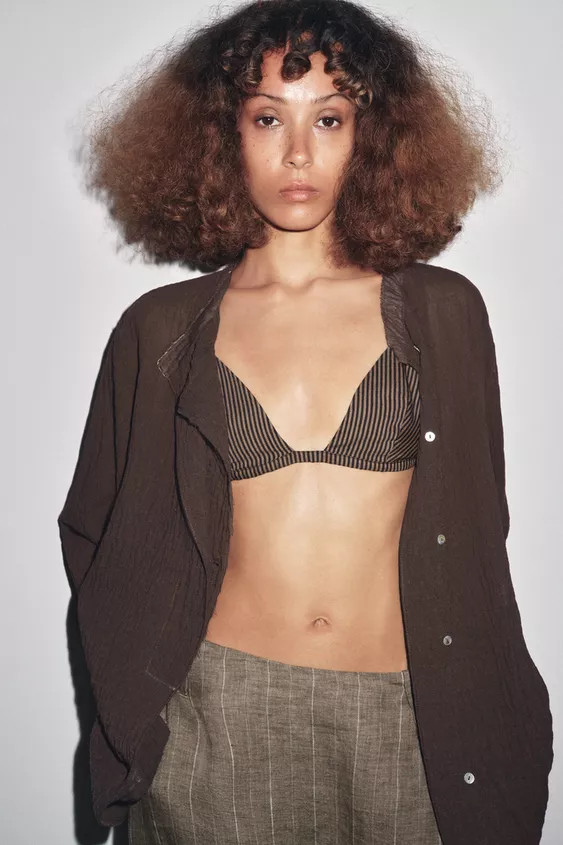 STRIPED LINEN TRIANGLE BRA | Zara US