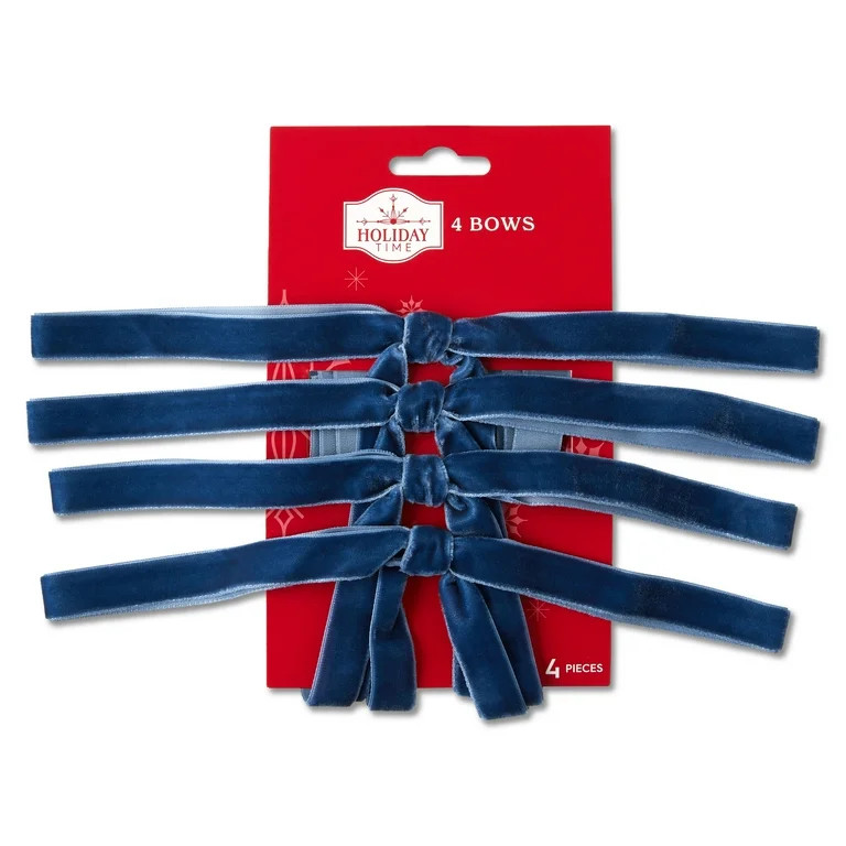 Blue Tie Decorative Christmas Bows, 4 Count, by Holiday Time | Walmart (US)