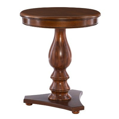 Lyla Traditional Side Table Hazelnut Brown - Powell: Elegant Pedestal, Beveled Edge, Rubberwood | Target