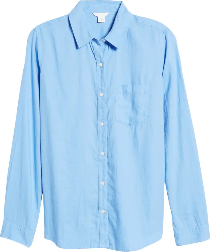 Casual Linen Blend Button-Up Shirt | Nordstrom