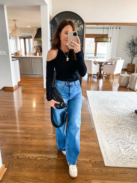 Monday ootd for errands. Casual but cute. LOVE this one shoulder cutout. 
XS 
Jeans down one size @madewell
Sneakers tts
Jewelry / use code: twopeasinablog @mirandafrye and code: twopeas20 @sequinjewelry

#LTKSeasonal #LTKstyletip #LTKover40