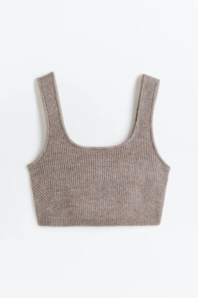 Rib-knit Crop Top - Dark beige - Ladies | H&M US | H&M (US + CA)