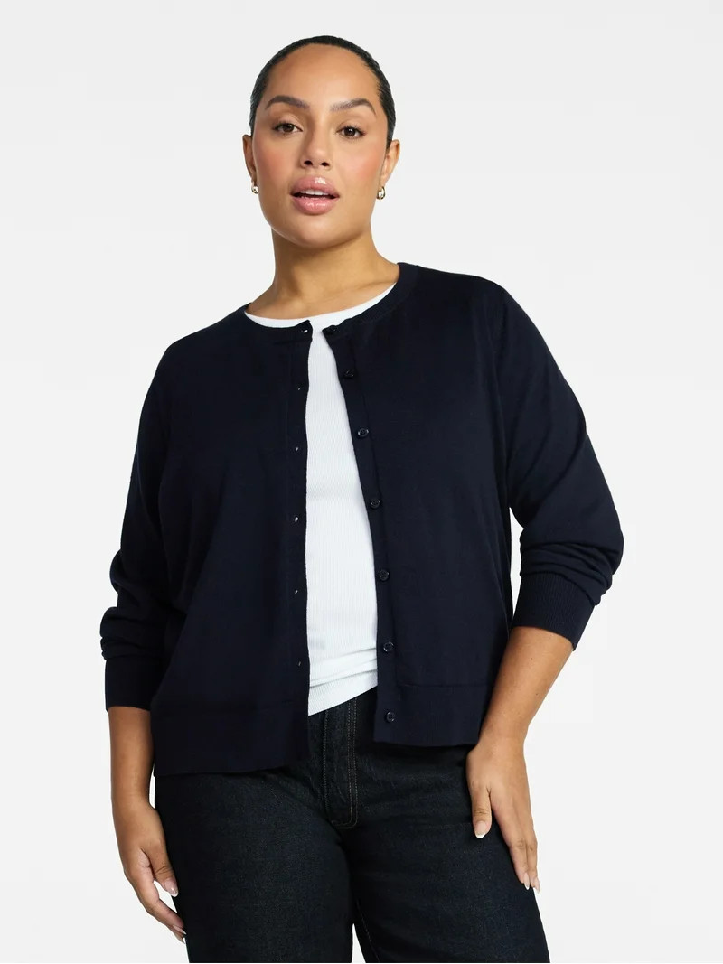 Time and Tru Women's Fine Gauge Cardigan Sweater with Long Sleeves, Lightweight, Sizes XS-XXXL - ... | Walmart (US)