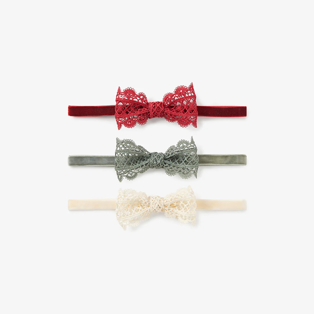 Holiday Lacey Bow Baby Headband 3PK | Elegant Baby