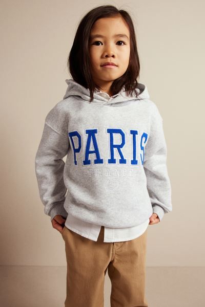 Text-motif Hoodie - Light gray melange/Paris - Kids | H&M US | H&M (US + CA)