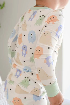 Two-Piece Bamboo Pajamas | Mini Monsters Blue | Caden Lane