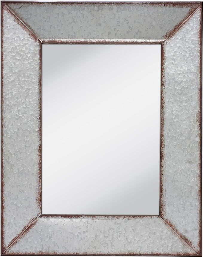 Stonebriar Rustic Rectangular Galvanized Metal Frame Hanging Wall Mirror, 28" x 22", Silver | Amazon (US)