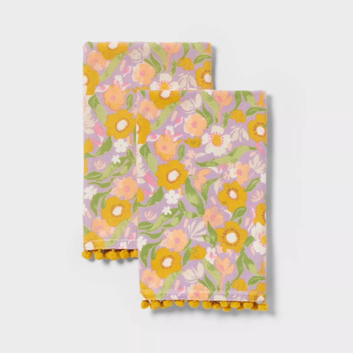 2pk Easter Floral Yellow Pom Hand Towel Purple - Threshold™ | Target