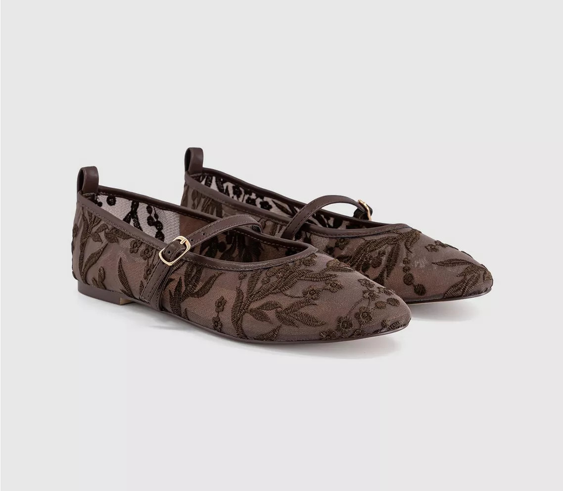 Forest Embroidered Mary Janes Ballet Pumps | Office Shoes (UK)