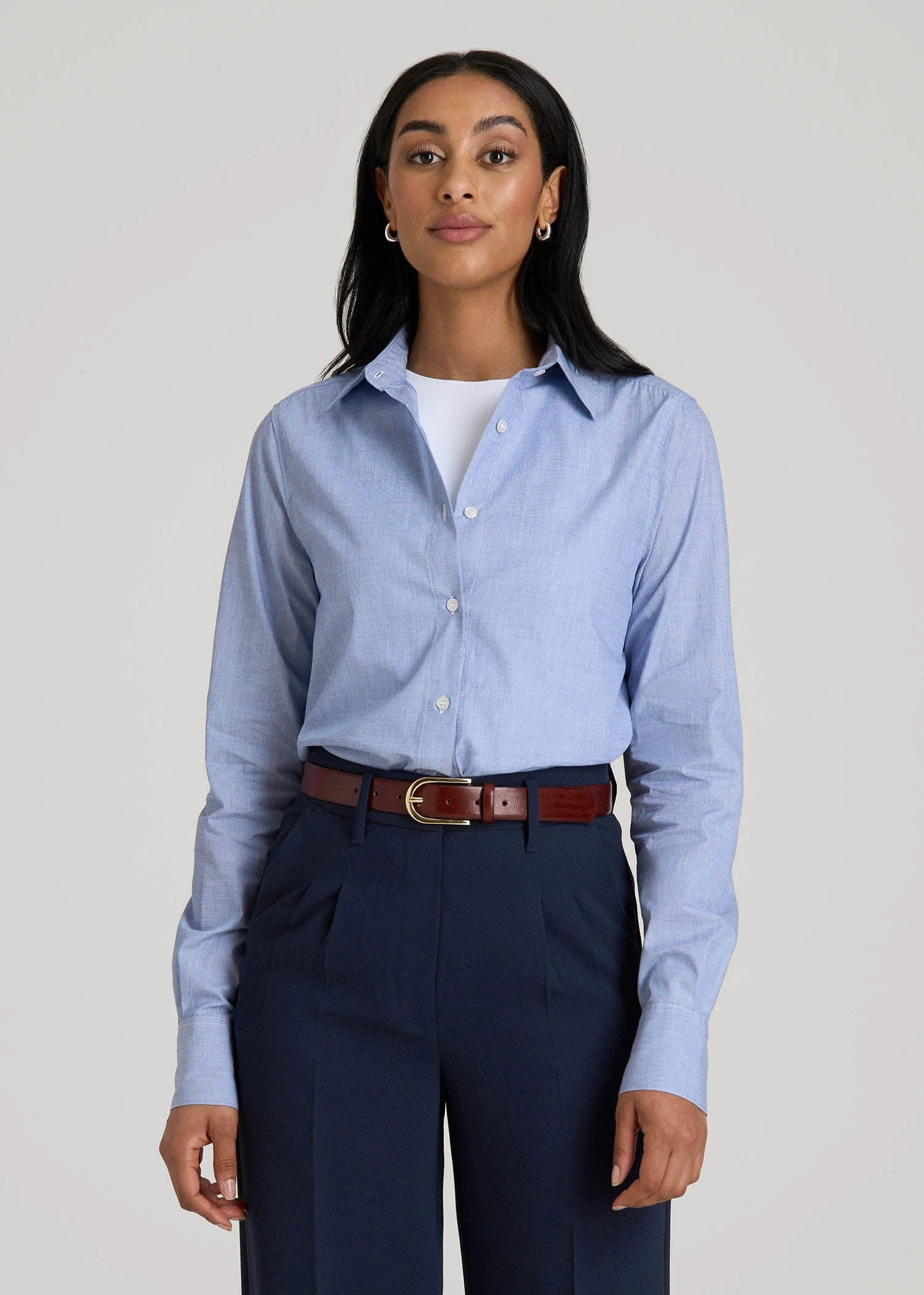Regular Fit Dress Shirt for Tall Women in Chambray Blue | American Tall