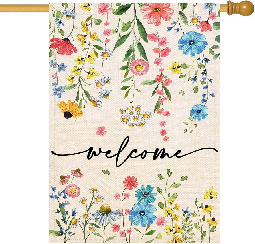 Baccessor Summer Spring House Flag 28x40 Inch Double Sided Welcome Floral Large Yard Outside Outd... | Amazon (US)