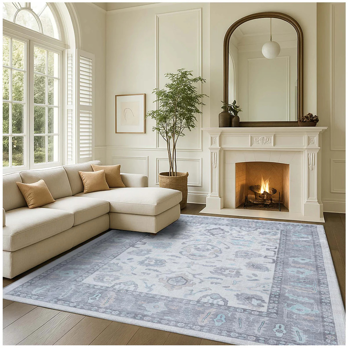 Delphine Gray, Beige & Ivory Modern Oushak Rug | Fame Rugs
