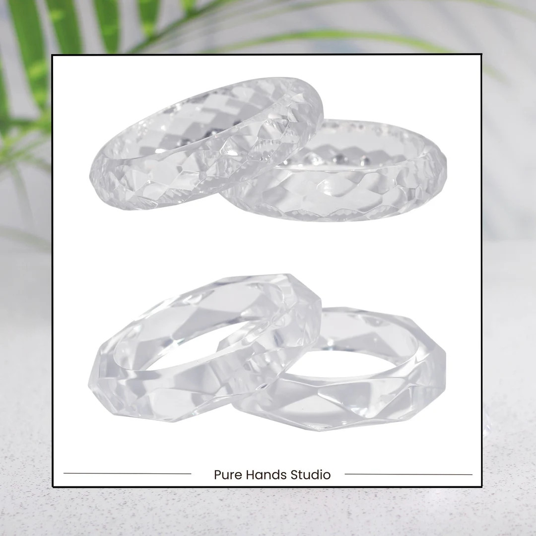 Handmade Crystal Clear Acrylic Bangle: Faceted Slim Bracelet Set - Etsy | Etsy (Global)