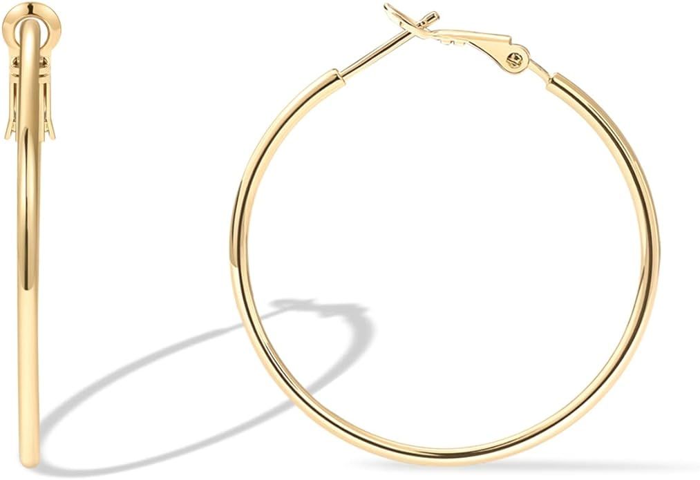 PAVOI 14K Gold Plated Sterling Silver Post Hoops | Large Hoops Earring | Lightwight Gold Hoop Ear... | Amazon (US)