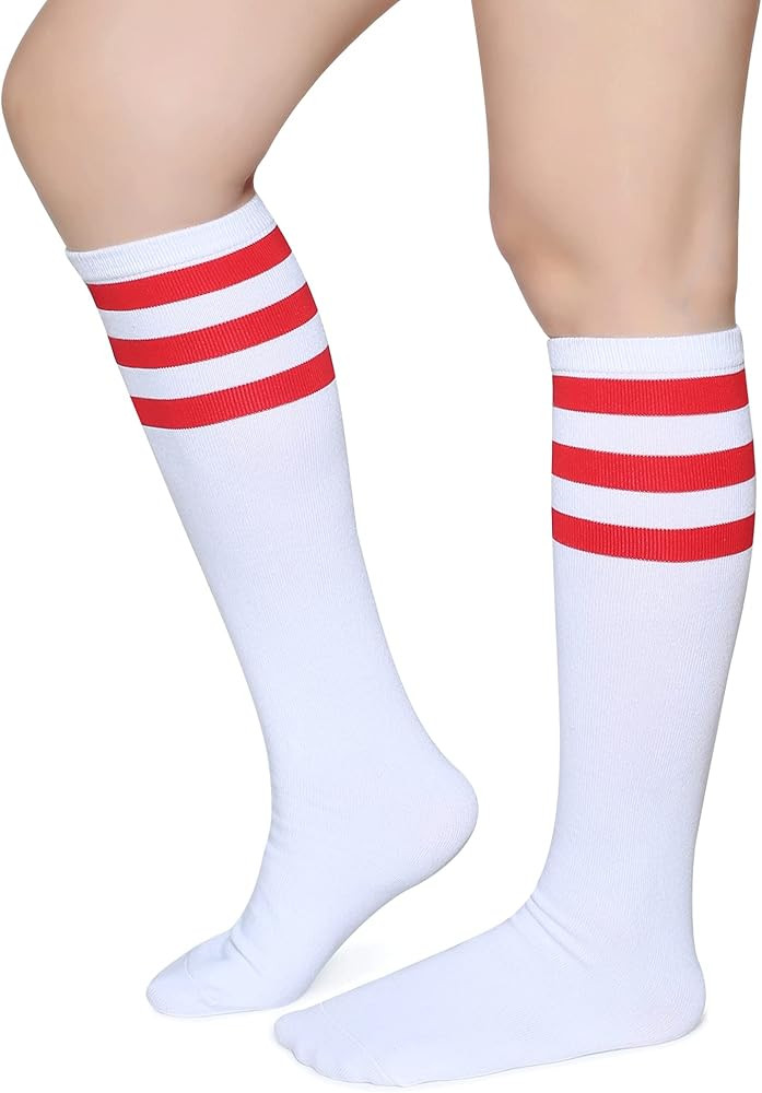 Pareberry Triple Stripes Soft Cotton Knee High Tube Socks for Men and Women | Amazon (US)