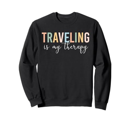 Vintage Retro Traveling Is My Therapy Funny Unisex-Adult Travel Sweatshirt - Black, Medium | Amazon (US)