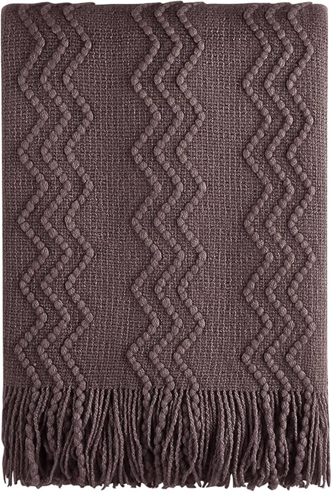 BOURINA Throw Blanket Textured Solid Soft Sofa Couch Cover Decorative Knitted Blanket (Brown,50"x... | Amazon (CA)