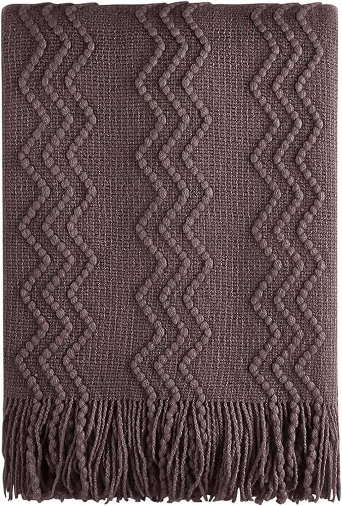 BOURINA Throw Blanket Textured Solid Soft Sofa Couch Cover Decorative Knitted Blanket (Brown,50"x... | Amazon (CA)