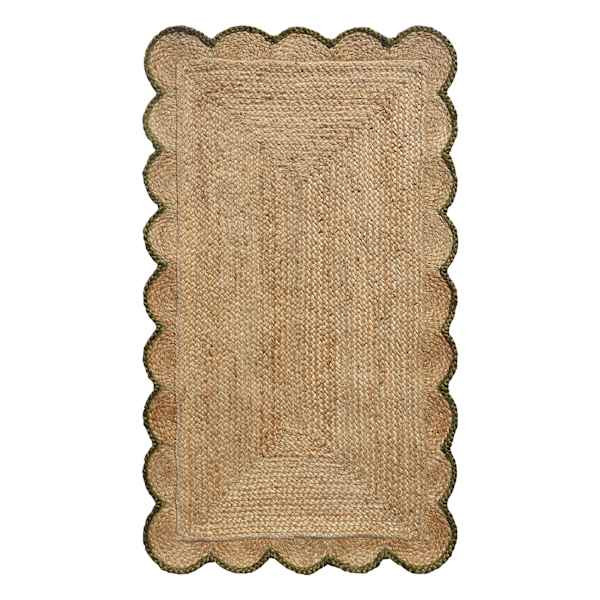 Green Bordered Scalloped Braided Jute Accent Rug, 27x45 | At Home