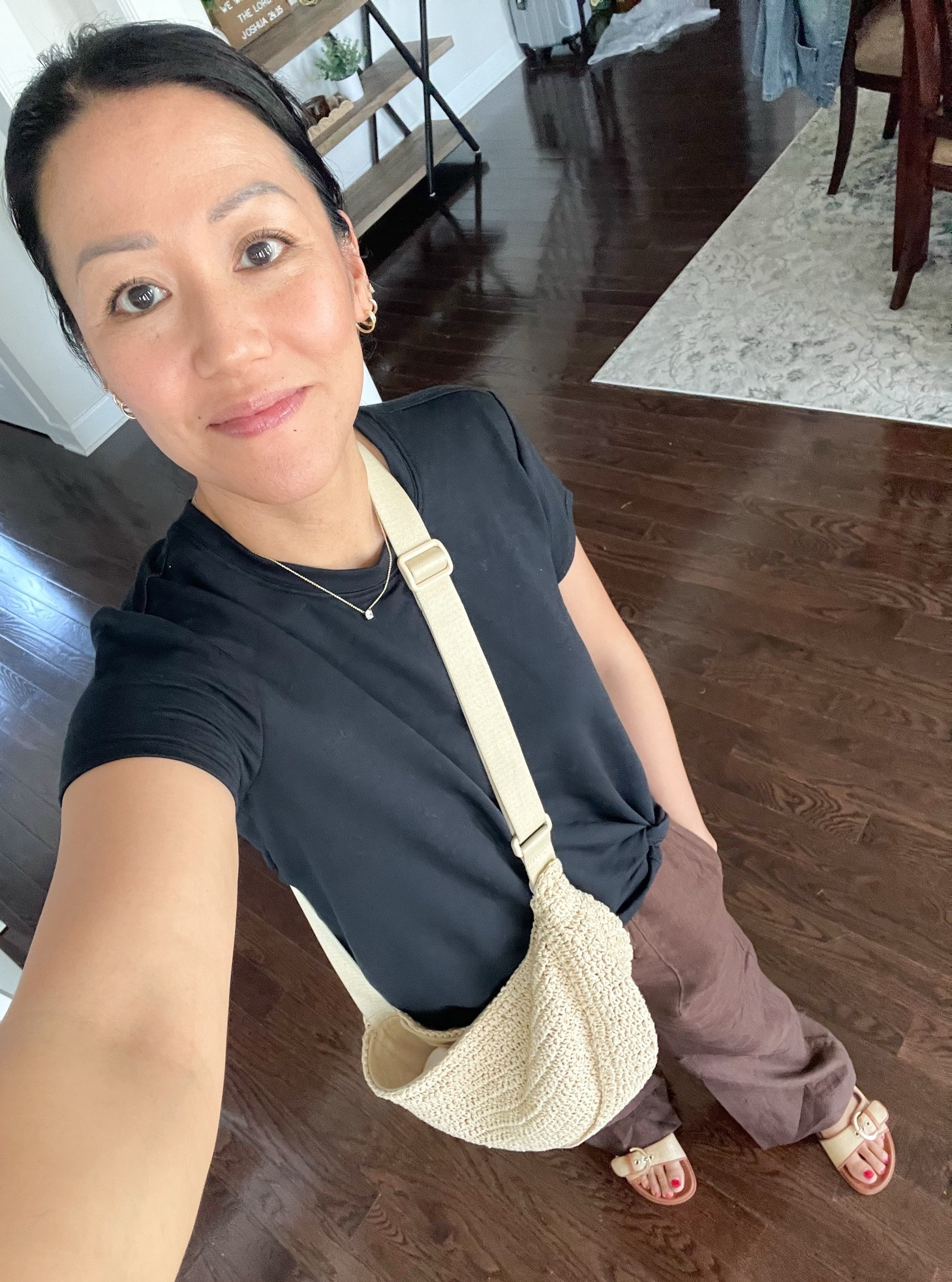 Exact tee is older 
Size small linen pants 
Sandals are true to size

#LTKootd #LTKOver40 #LTKSaleAlert