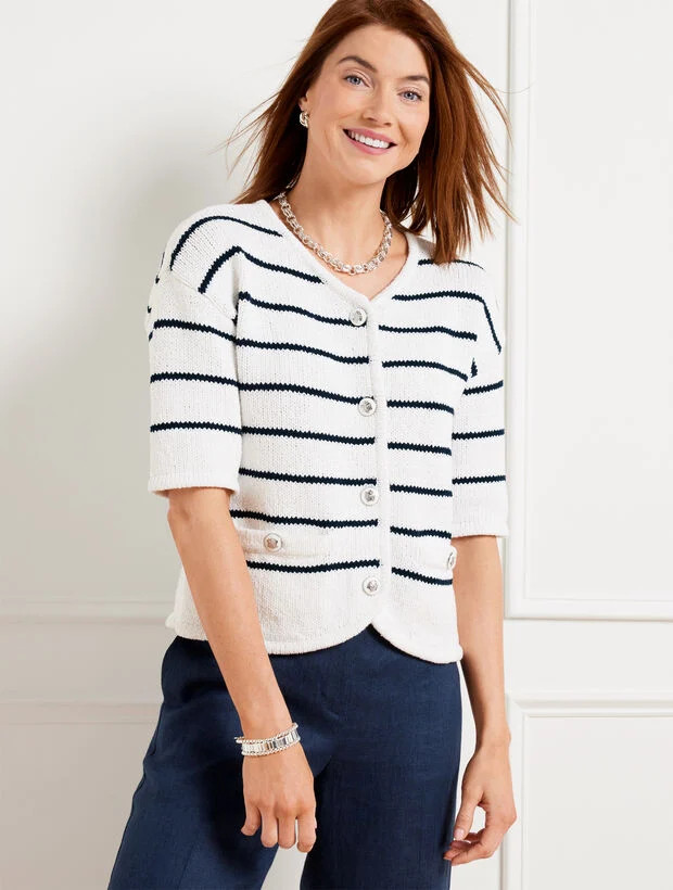 Elbow Sleeve Sweater Jacket - Stripe | Talbots
