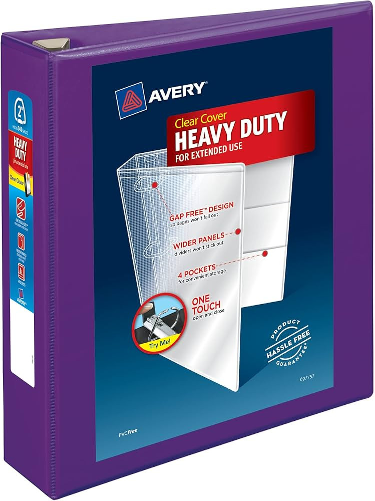 Avery Heavy-Duty View 3 Ring Binder, 2" One Touch EZD Rings, 1 Purple Binder (79777) | Amazon (US)