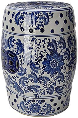 Oriental Furniture 18" Floral Blue & White Porcelain Garden Stool | Amazon (US)