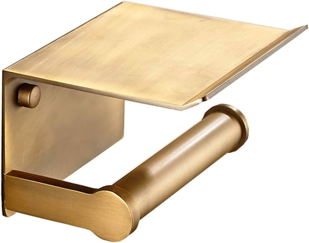 Toilet Paper Holder Antique Brass Toilet Paper Hanger with Mobile Phone Storage Shelf -Wall Mount... | Amazon (US)