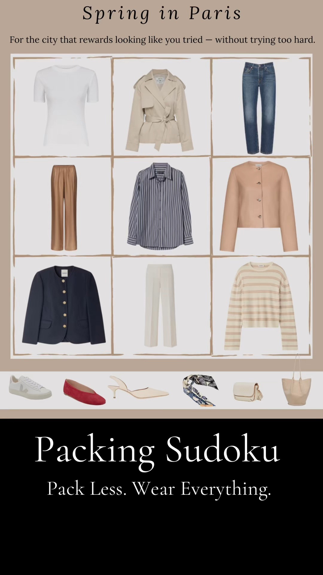 This is the Paris grid I use when I want everything to just work.
Simple pieces that mix easily and carry you through the day without overthinking it.
Everything is linked. The full system is inside the guide if you want to build your own.