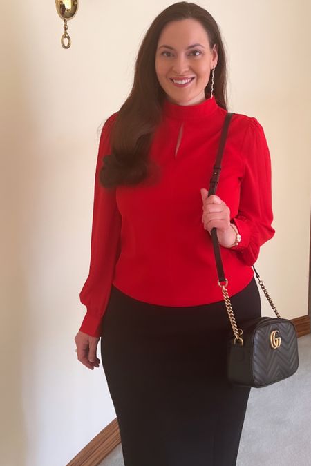 This holiday red blouse is so pretty. There are pearl buttons on the cuffs. I’m wearing the pearl Gucci  gold bracelet  

#LTKHoliday #LTKSeasonal #LTKover40