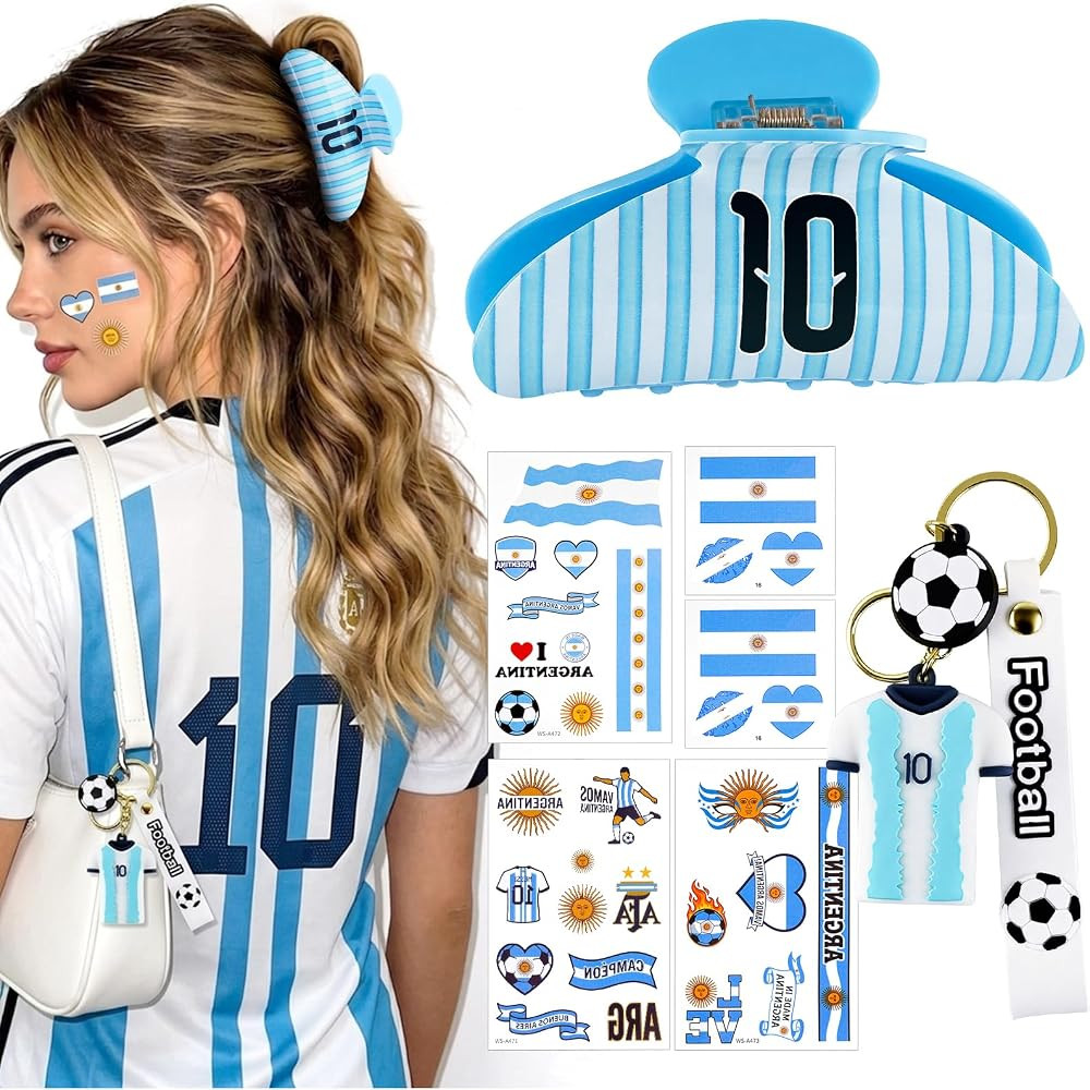 ANFONG World Cup Merch Gifts Set: Sky Blue Stripe No.10 Hair Clip, Jersey Keychain & Argentina Fl... | Amazon (CA)