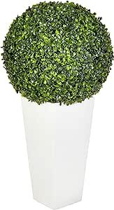 Nearly Natural 28in. Boxwood Topiary Ball Artificial Plant in White Tower Planter (Indoor/Outdoor... | Amazon (US)