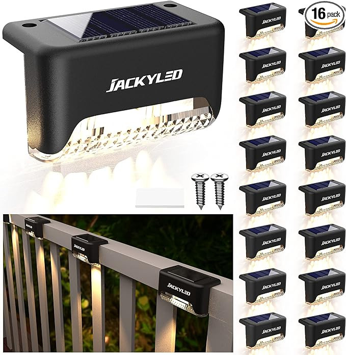 JACKYLED Solar Deck Lights Outdoor 16 Pack, Solar Step Lights Waterproof LED Solar Powered Outdoo... | Amazon (US)