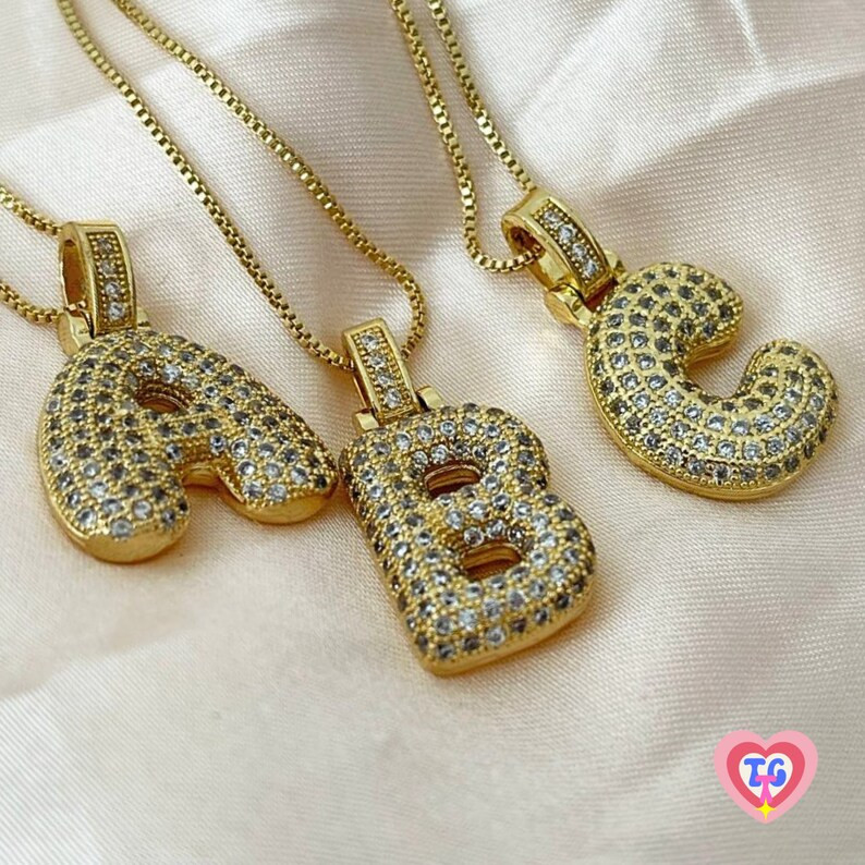 Bubble Balloon Letter Necklace, Initial Letter Necklace, Diamond Initial, Bubble Pendant, Persona... | Etsy (US)