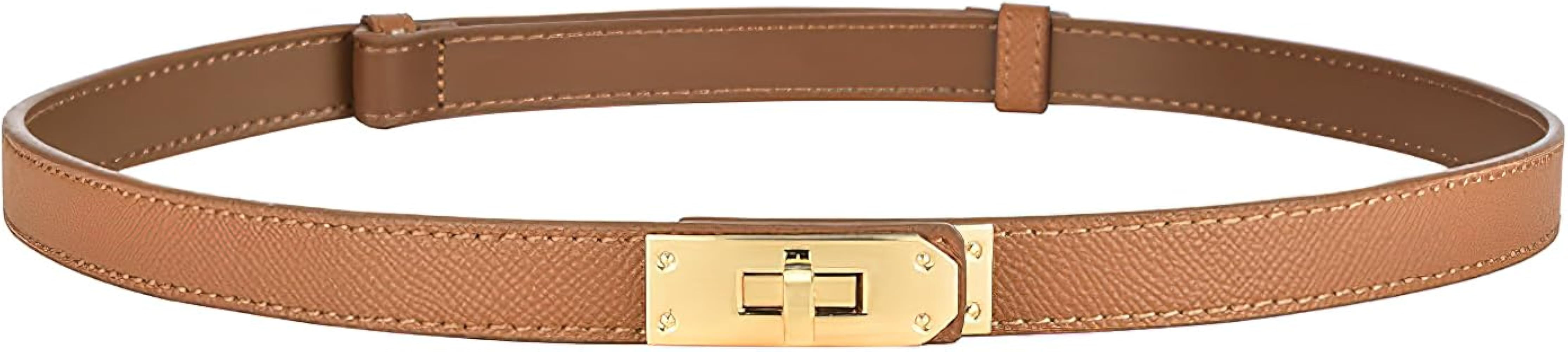 Women Skinny Leather Belt Adjustable Thin Belts Solid Color Alloy Turn Lock Waistband Waist Belt ... | Amazon (US)
