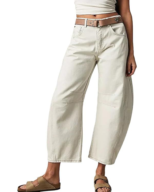 2024 New Barrel Jeans for Women Vintage Baggy Boyfriend Jeans Mid Rise Wide Leg Barrel Denim Ankl... | Amazon (US)