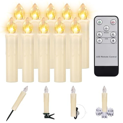10 PCS LED Window Flameless Taper Candle, Battery Operated Christmas Tree Candle Lights with Remote Timer, Flickering Tree Candles Ideal for Christmas Garden Wedding Birthday Party Decoration | Amazon (US)